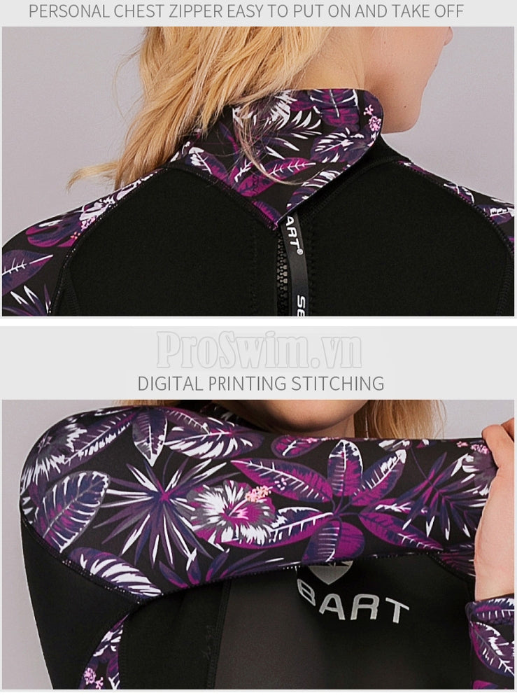 Bộ Bơi Liền Nữ Giữ Nhiệt Dày Wetsuit 3mm Sbart Đen Tím - ProSwim.vn
