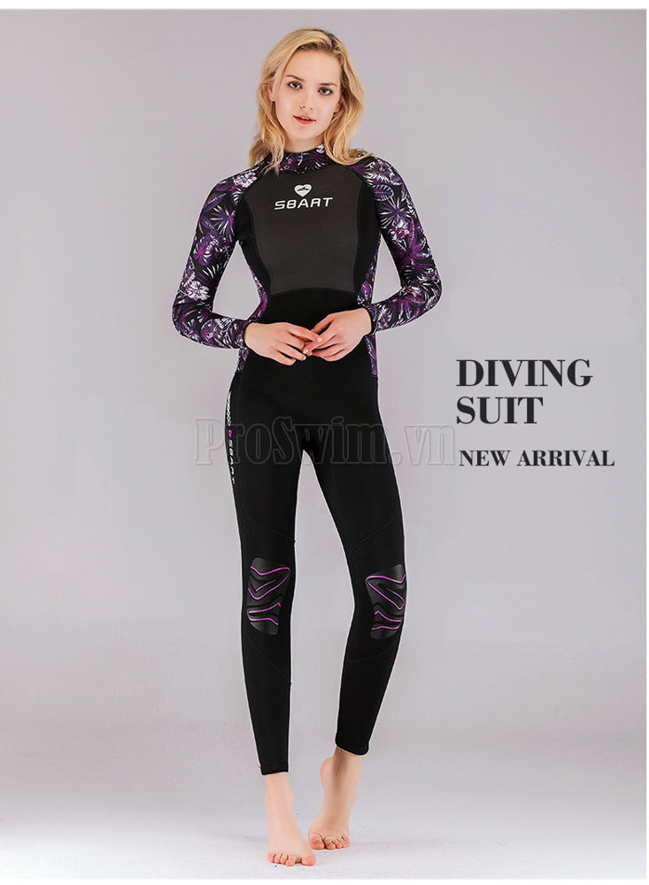 Bộ Bơi Liền Nữ Giữ Nhiệt Dày Wetsuit 3mm Sbart Đen Tím - ProSwim.vn