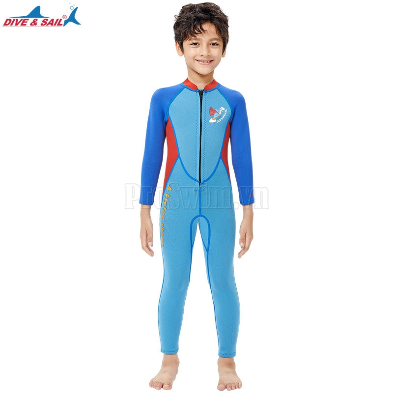 Đồ Bơi Giữ Nhiệt Trời Lạnh Cho Bé Trai Liền Thân Dài Tay Dày 2.5mm WS515 Shark Xanh
