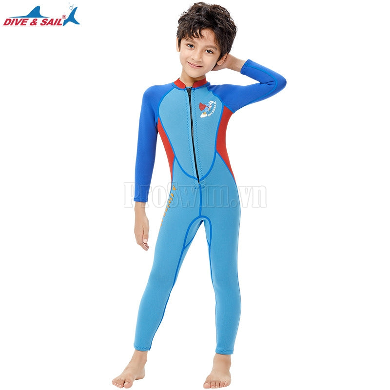 Đồ Bơi Giữ Nhiệt Trời Lạnh Cho Bé Trai Liền Thân Dài Tay Dày 2.5mm WS515 Shark Xanh