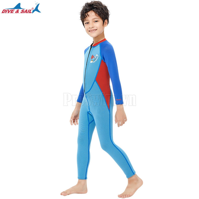 Đồ Bơi Giữ Nhiệt Trời Lạnh Cho Bé Trai Liền Thân Dài Tay Dày 2.5mm WS515 Shark Xanh