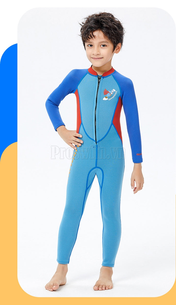 Đồ Bơi Giữ Nhiệt Trời Lạnh Cho Bé Trai Liền Thân Dài Tay Dày 2.5mm WS515 Shark Xanh