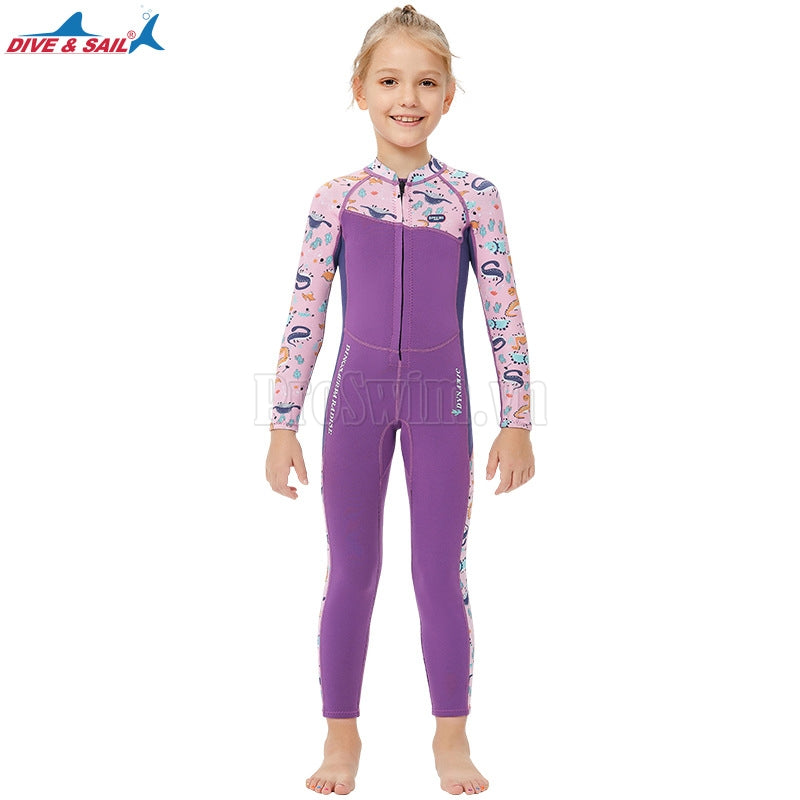 Đồ Bơi Giữ Nhiệt Trời Lạnh Cho Bé Gái Liền Thân Dài Tay Dày 2.5mm WS568 Tím