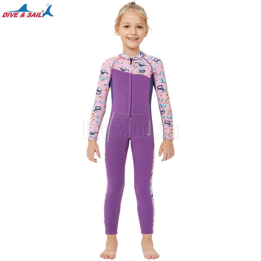 Đồ Bơi Giữ Nhiệt Trời Lạnh Cho Bé Gái Liền Thân Dài Tay Dày 2.5mm WS568 Tím