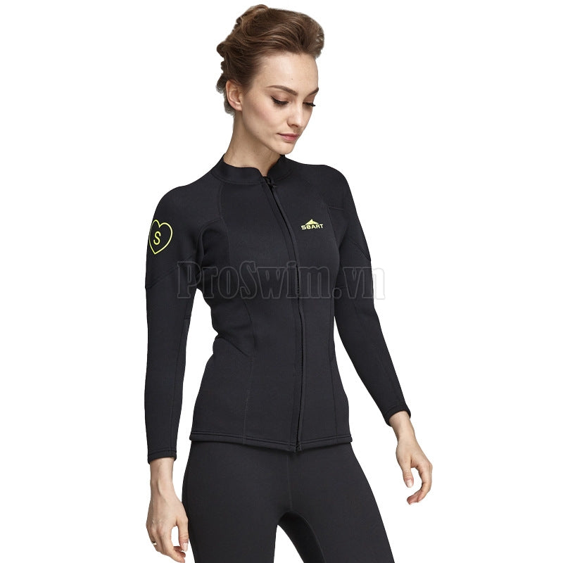 Áo Bơi Giữ Nhiệt Kéo Khoá Wetsuit Nữ 951 Đen Dày 2mm