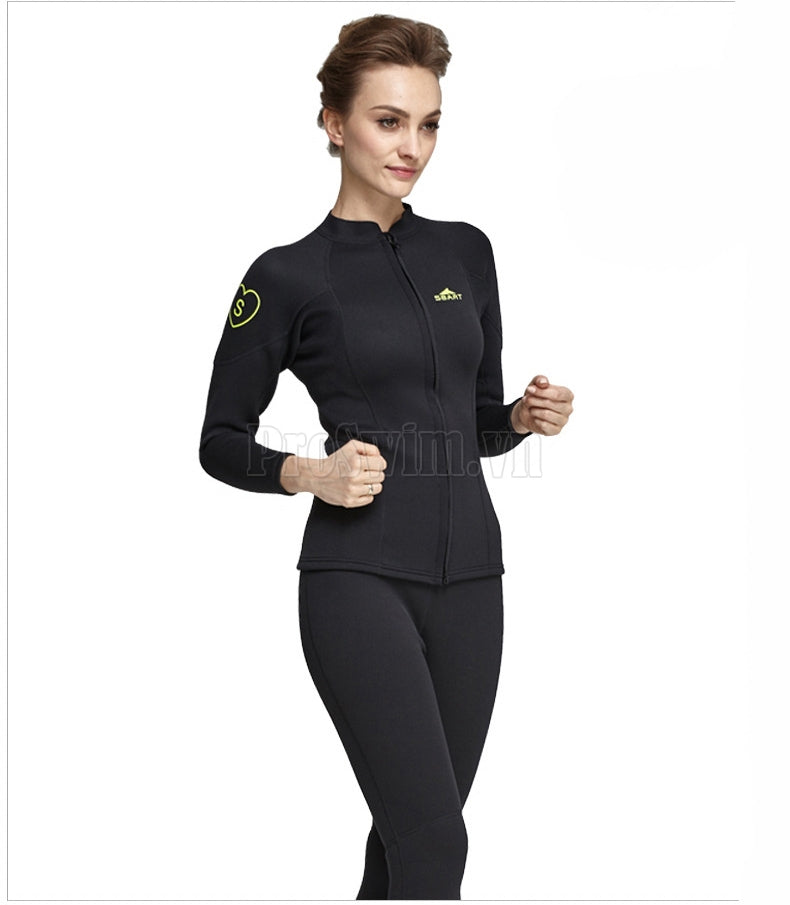 Áo Bơi Giữ Nhiệt Kéo Khoá Wetsuit Nữ 951 Đen Dày 2mm