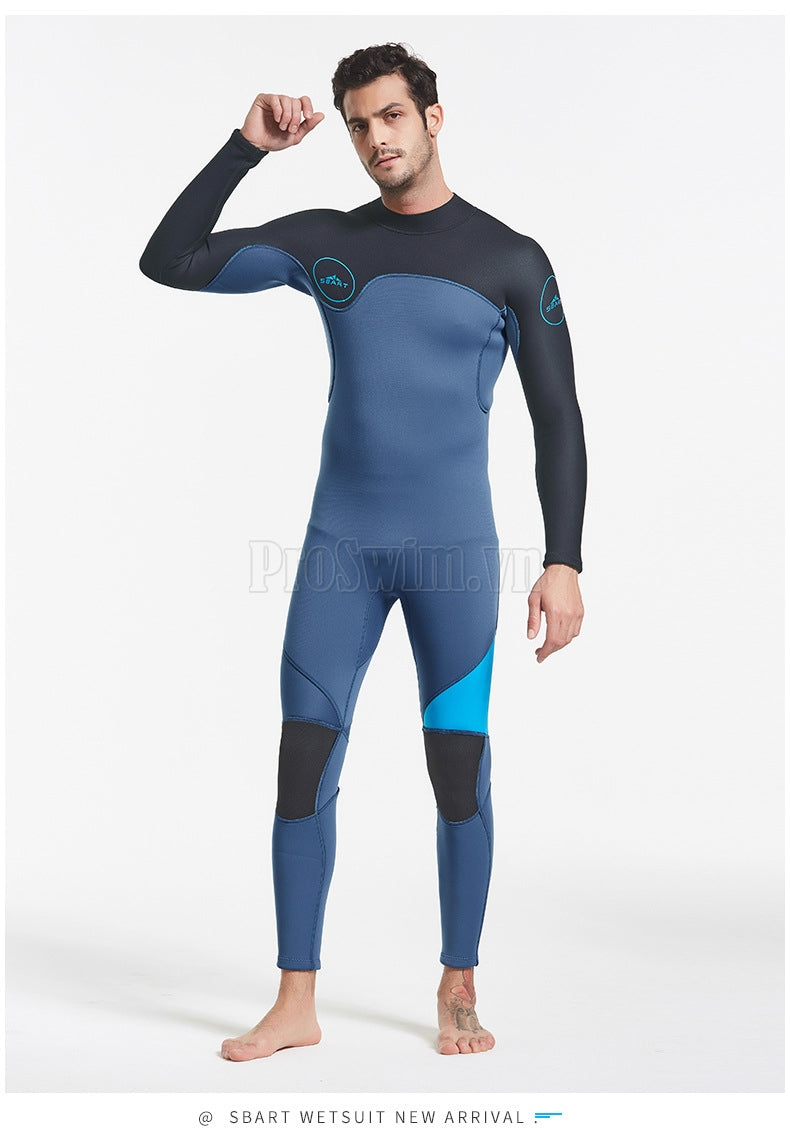 Bộ Bơi Nam Giữ Nhiệt Dày Wetsuit 3mm Sbart WS1390 Đen Xanh