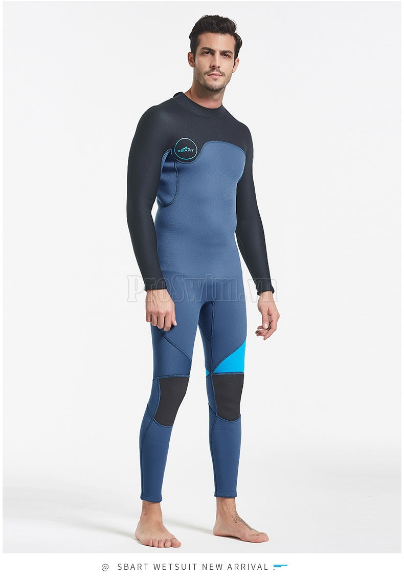 Bộ Bơi Nam Giữ Nhiệt Dày Wetsuit 3mm Sbart WS1390 Đen Xanh