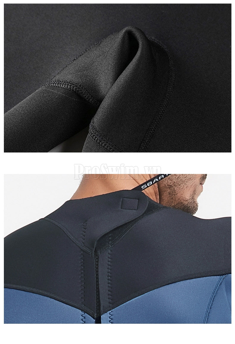 Bộ Bơi Nam Giữ Nhiệt Dày Wetsuit 3mm Sbart WS1390 Đen Xanh