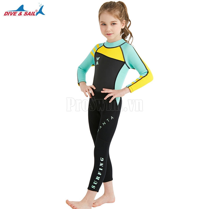 Đồ Bơi Giữ Nhiệt Cho Bé Gái Bơi Trời Lạnh Dày 2.5mm WS18 Xanh