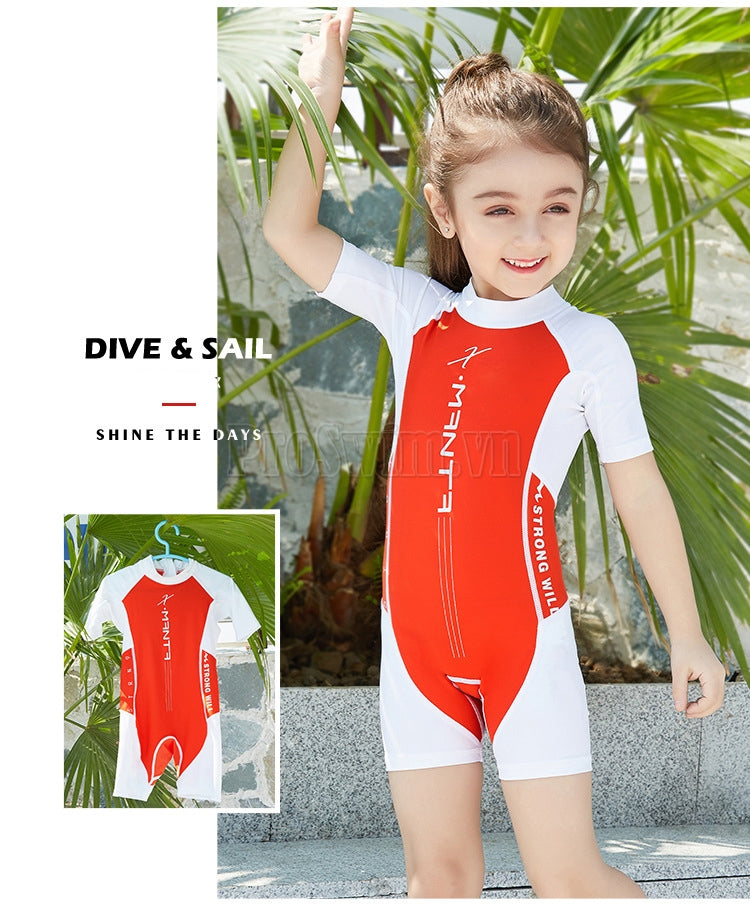 Bộ Bơi Trẻ Em Gái Liền Cộc DS42 Đỏ Trắng - ProSwim.vn