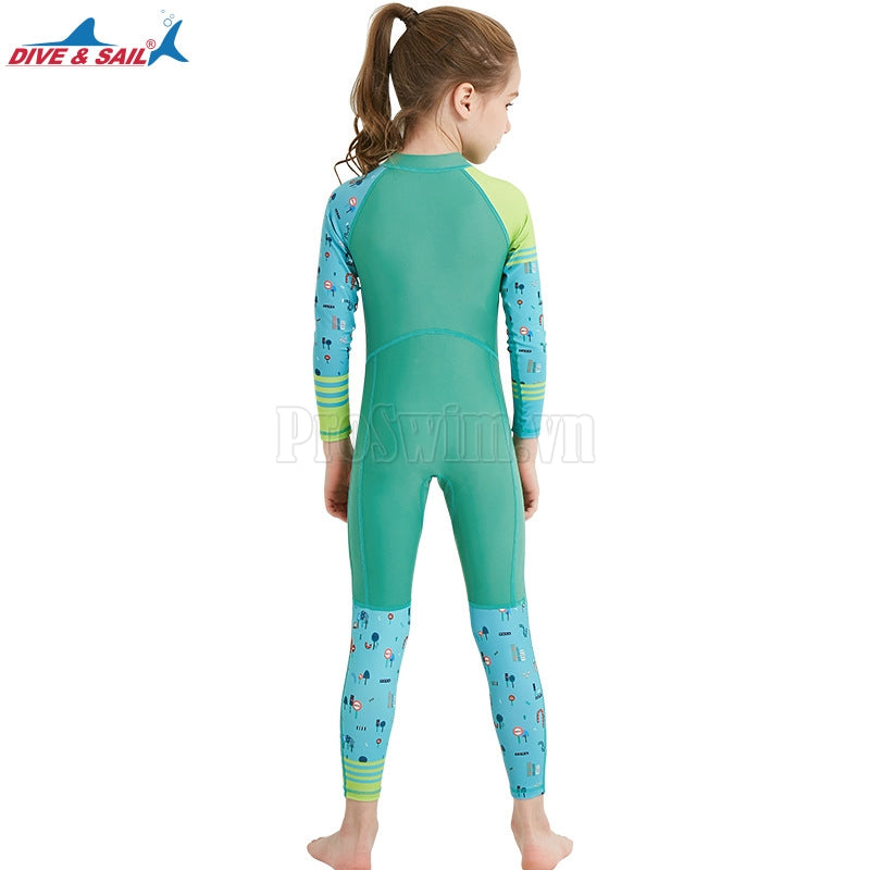Bộ Bơi Bé Gái Bé Trai Kín Toàn Thân DS22 Xanh Lá - ProSwim.vn