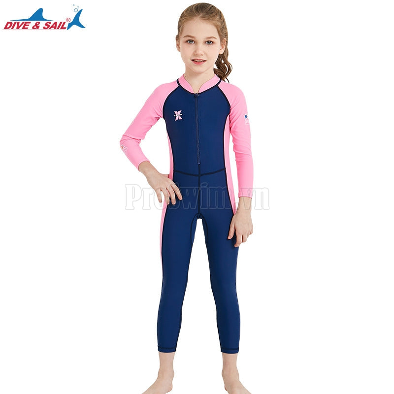 Bộ Bơi Trẻ Em Kín Toàn Thân DS21 Tím Than Tay Hồng - ProSwim.vn