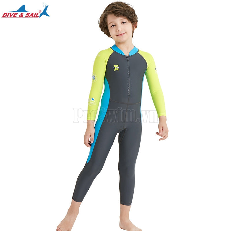 Bộ Bơi Bé Trai Kín Toàn Thân DS21 Ghi Tay Xanh - ProSwim.vn