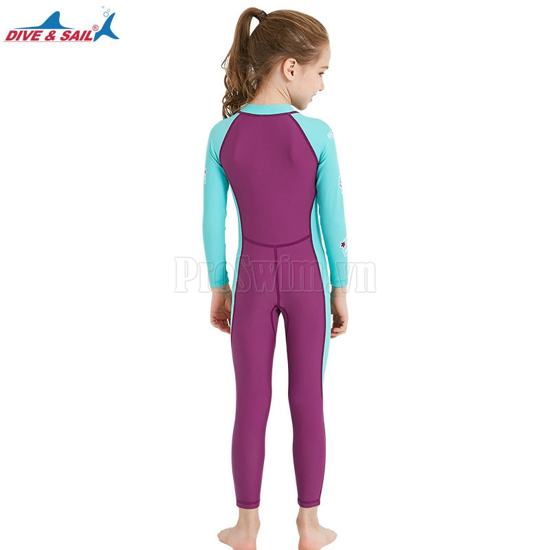 Bộ Bơi Bé Gái Kín Toàn Thân DS21 Maroon Tay Xanh - ProSwim.vn