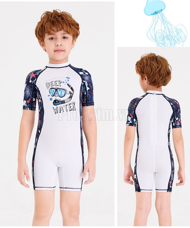 Bộ Bơi Bé Trai Liền Cộc DS83 Trắng - ProSwim.vn
