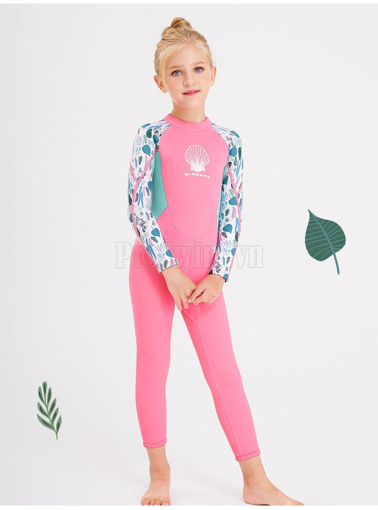 Đồ Bơi Giữ Nhiệt Mùa Lạnh Cho Bé Gái Liền Thân Dài Tay Dày 2.5mm WS556