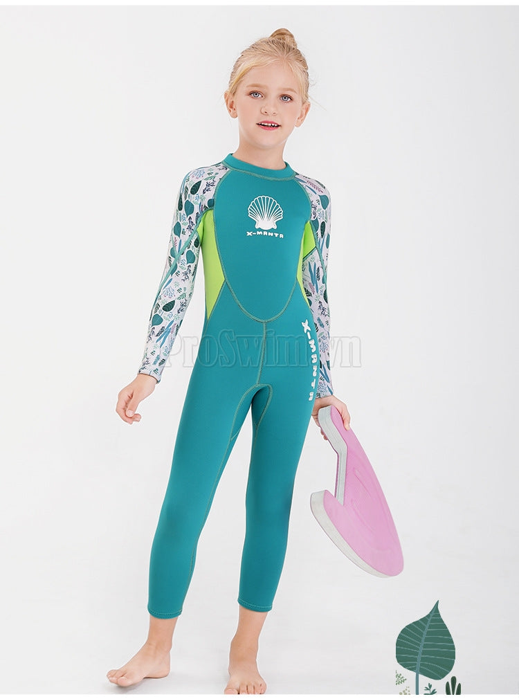 Đồ Bơi Giữ Nhiệt Mùa Lạnh Cho Bé Gái Liền Thân Dài Tay Dày 2.5mm WS556