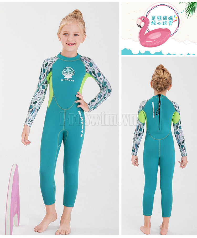 Đồ Bơi Giữ Nhiệt Mùa Lạnh Cho Bé Gái Liền Thân Dài Tay Dày 2.5mm WS556