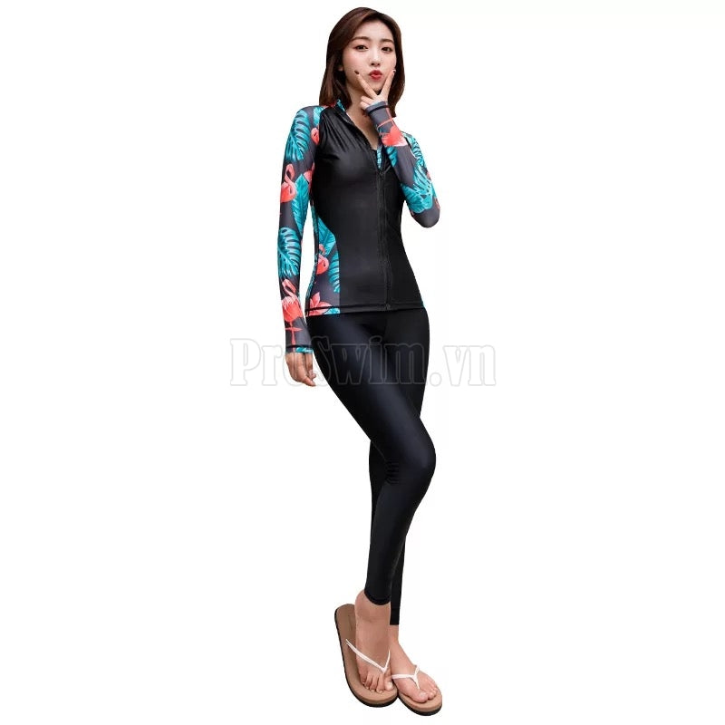 Set 2 món Quần+Áo Bơi Dài Tay Nữ Sbart 9049 Xanh Đen - ProSwim.vn