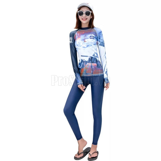 Set 2 món Quần Áo Bơi Dài Tay Nữ Sbart D168 Xanh - ProSwim.vn