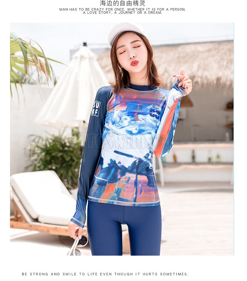 Set 2 món Quần Áo Bơi Dài Tay Nữ Sbart D168 Xanh - ProSwim.vn