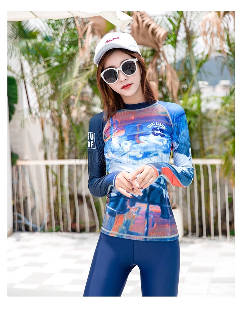 Set 2 món Quần Áo Bơi Dài Tay Nữ Sbart D168 Xanh - ProSwim.vn