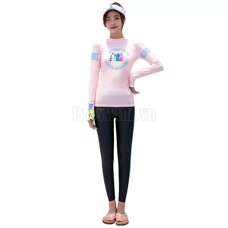Set 2 món Quần Áo Bơi Dài Tay Nữ Sbart D170 Hồng - ProSwim.vn