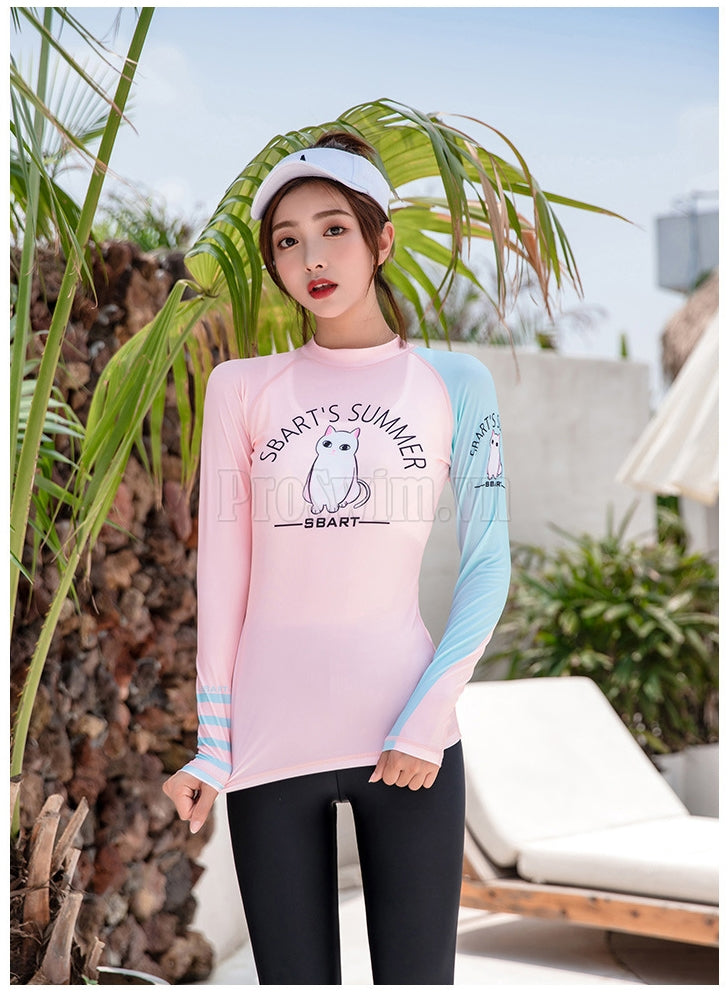 Set 2 Món Quần Áo Bơi Dài Tay Nữ Sbart D172 Hồng - ProSwim.vn