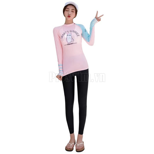 Set 2 Món Quần Áo Bơi Dài Tay Nữ Sbart D172 Hồng