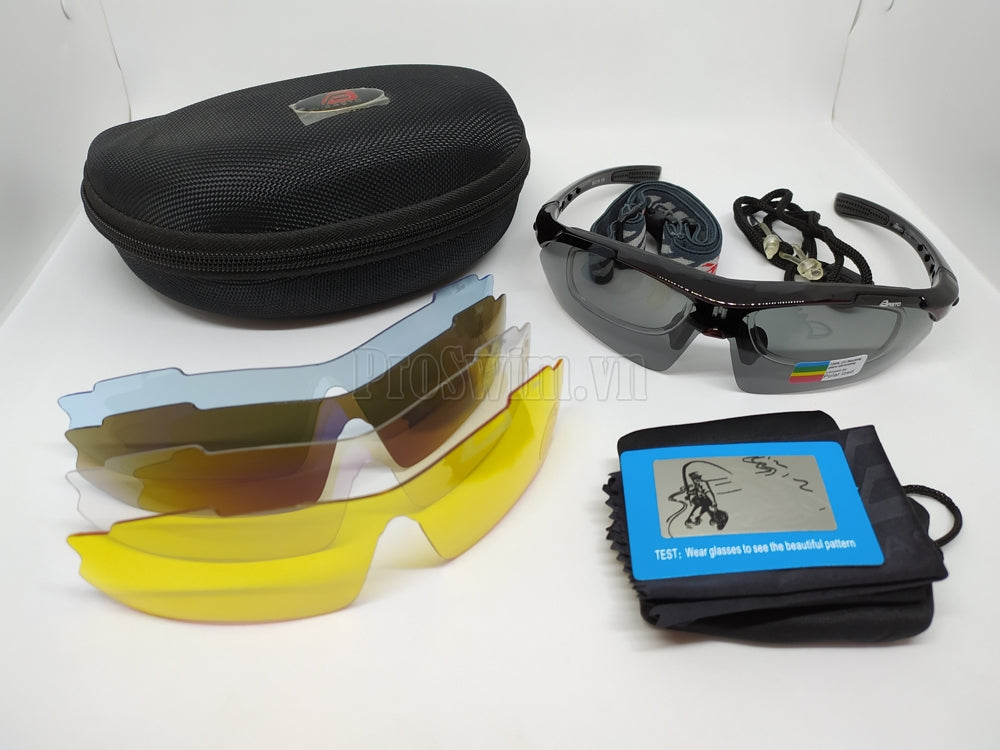 Kính Thể Thao Đi Xe Đạp 5 Tròng Basto BS102 Gọng Đen Tuyền (có khung gắn độ cận) - ProSwim.vn