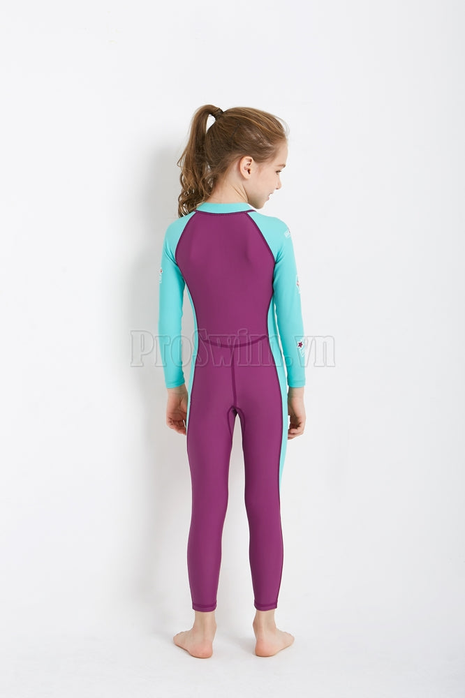 Bộ Bơi Bé Gái Kín Toàn Thân DS21 Maroon Tay Xanh - ProSwim.vn