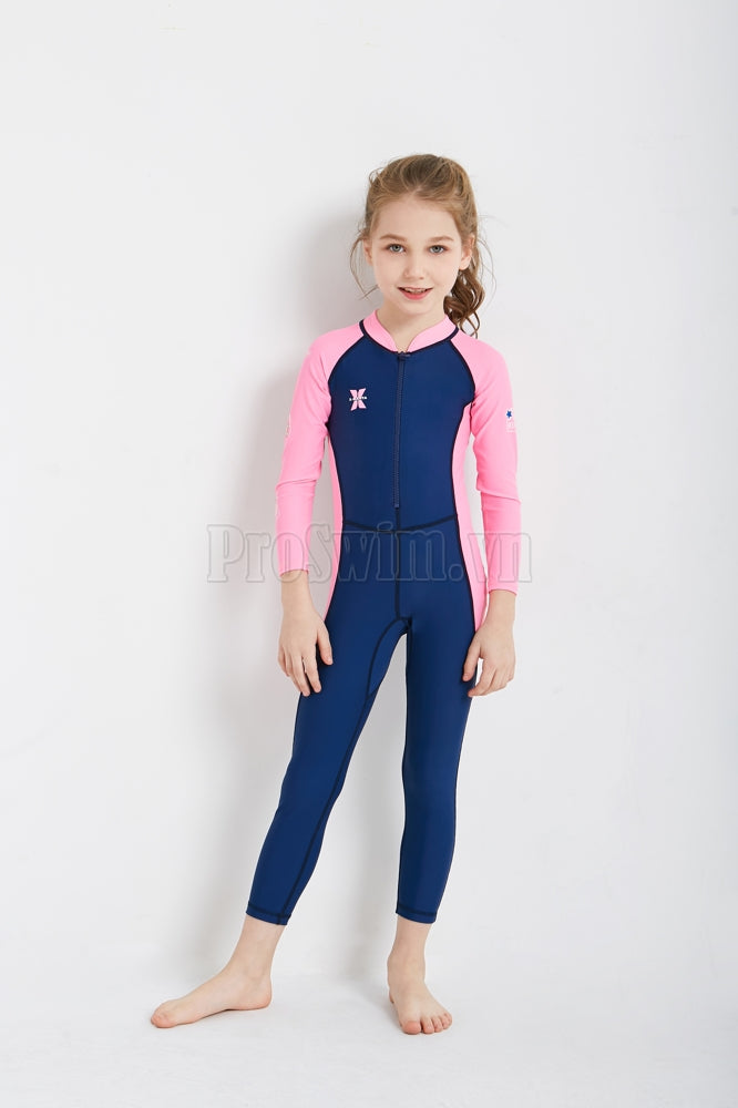 Bộ Bơi Trẻ Em Kín Toàn Thân DS21 Tím Than Tay Hồng - ProSwim.vn