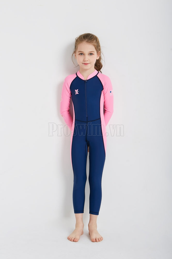 Bộ Bơi Trẻ Em Kín Toàn Thân DS21 Tím Than Tay Hồng - ProSwim.vn