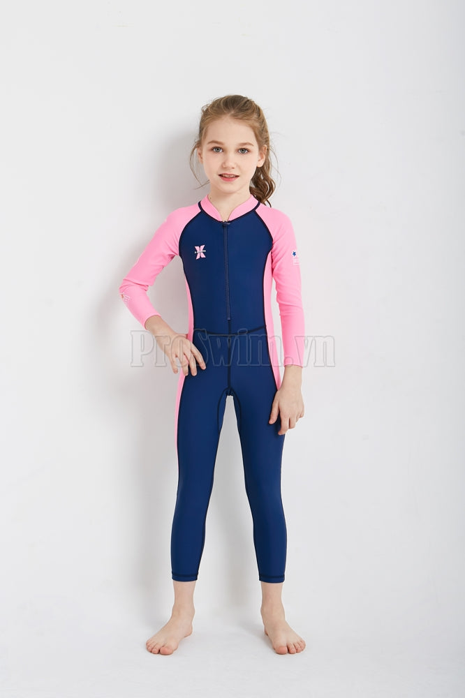 Bộ Bơi Trẻ Em Kín Toàn Thân DS21 Tím Than Tay Hồng - ProSwim.vn