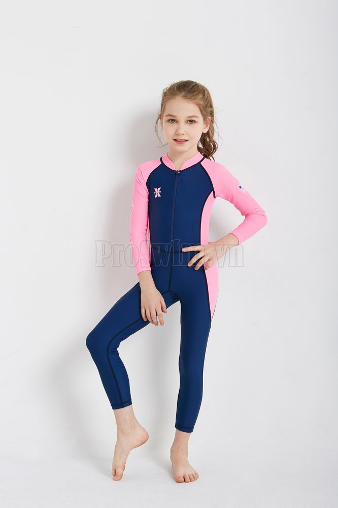 Bộ Bơi Trẻ Em Kín Toàn Thân DS21 Tím Than Tay Hồng - ProSwim.vn