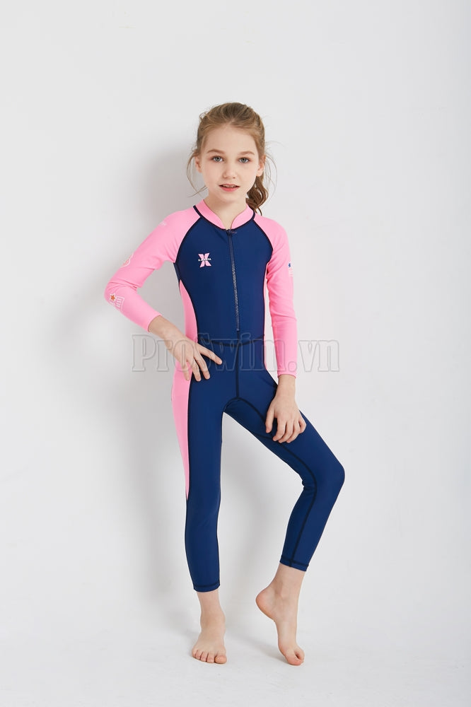 Bộ Bơi Trẻ Em Kín Toàn Thân DS21 Tím Than Tay Hồng - ProSwim.vn