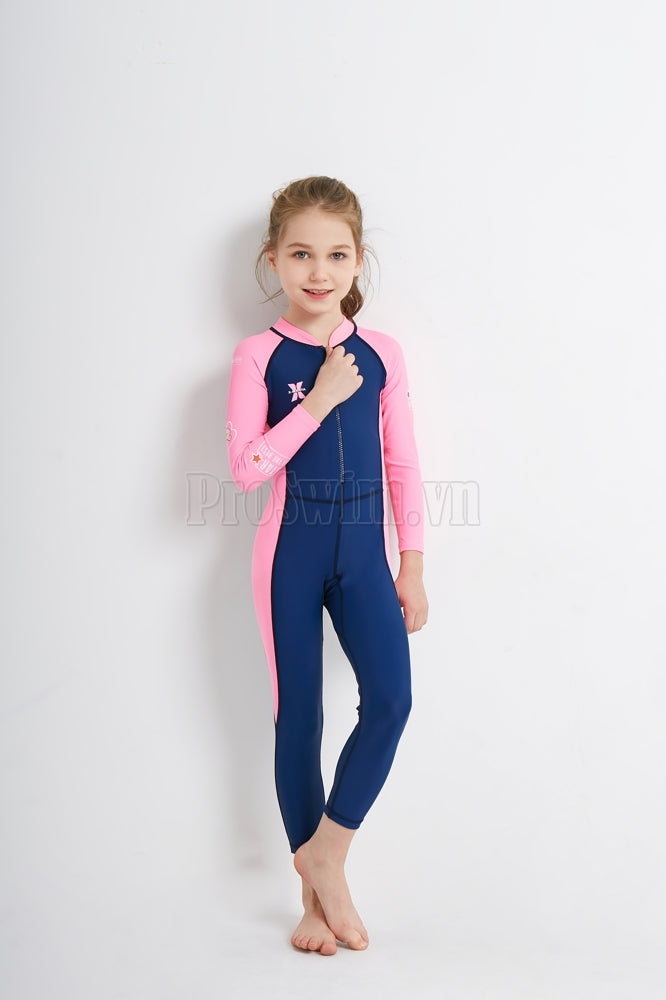 Bộ Bơi Trẻ Em Kín Toàn Thân DS21 Tím Than Tay Hồng - ProSwim.vn