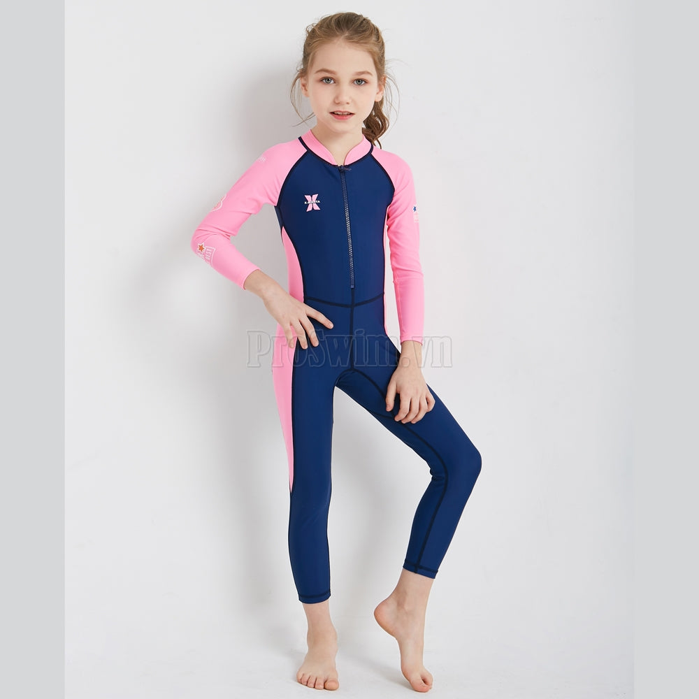 Bộ Bơi Trẻ Em Kín Toàn Thân DS21 Tím Than Tay Hồng - ProSwim.vn