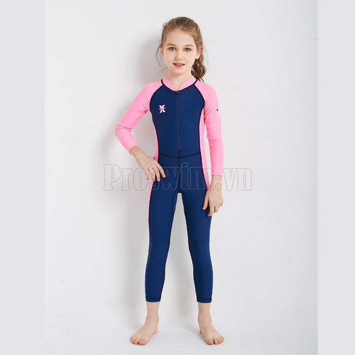 Bộ Bơi Trẻ Em Kín Toàn Thân DS21 Tím Than Tay Hồng - ProSwim.vn