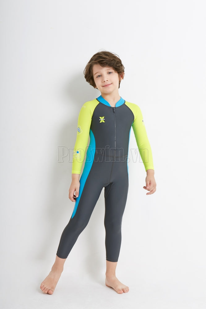 Bộ Bơi Bé Trai Kín Toàn Thân DS21 Ghi Tay Xanh - ProSwim.vn