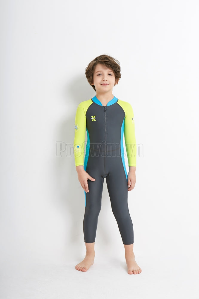 Bộ Bơi Bé Trai Kín Toàn Thân DS21 Ghi Tay Xanh - ProSwim.vn