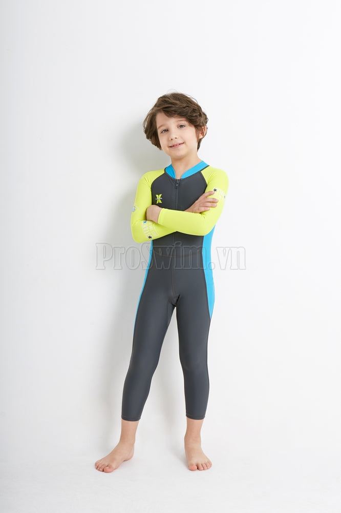 Bộ Bơi Bé Trai Kín Toàn Thân DS21 Ghi Tay Xanh - ProSwim.vn