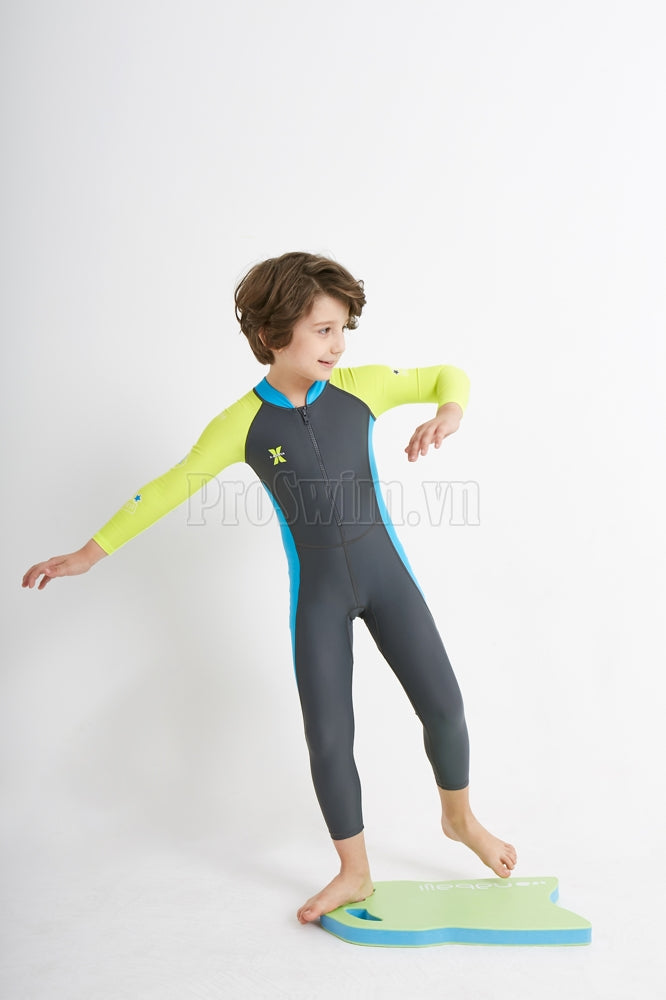 Bộ Bơi Bé Trai Kín Toàn Thân DS21 Ghi Tay Xanh - ProSwim.vn