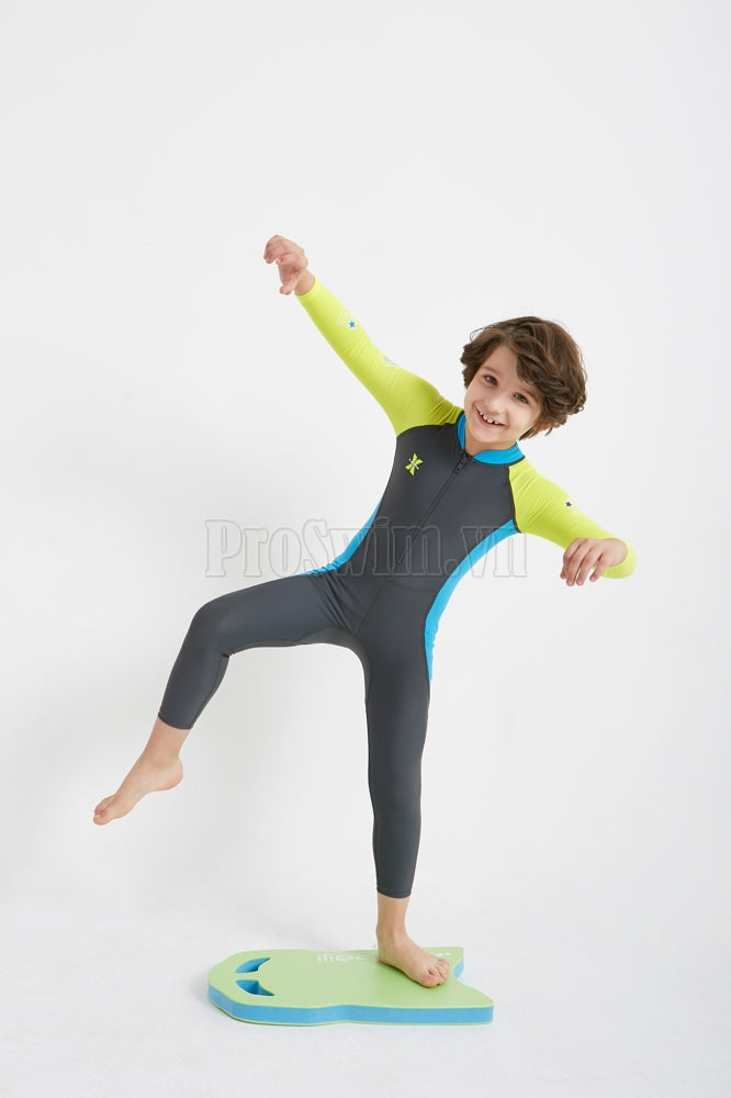 Bộ Bơi Bé Trai Kín Toàn Thân DS21 Ghi Tay Xanh - ProSwim.vn