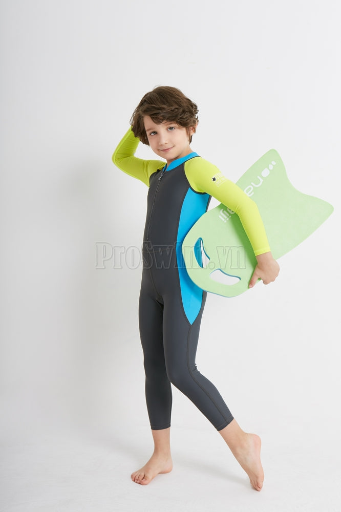 Bộ Bơi Bé Trai Kín Toàn Thân DS21 Ghi Tay Xanh - ProSwim.vn