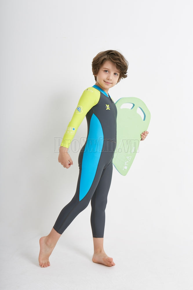Bộ Bơi Bé Trai Kín Toàn Thân DS21 Ghi Tay Xanh - ProSwim.vn