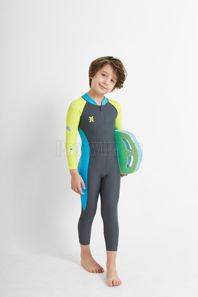 Bộ Bơi Bé Trai Kín Toàn Thân DS21 Ghi Tay Xanh - ProSwim.vn