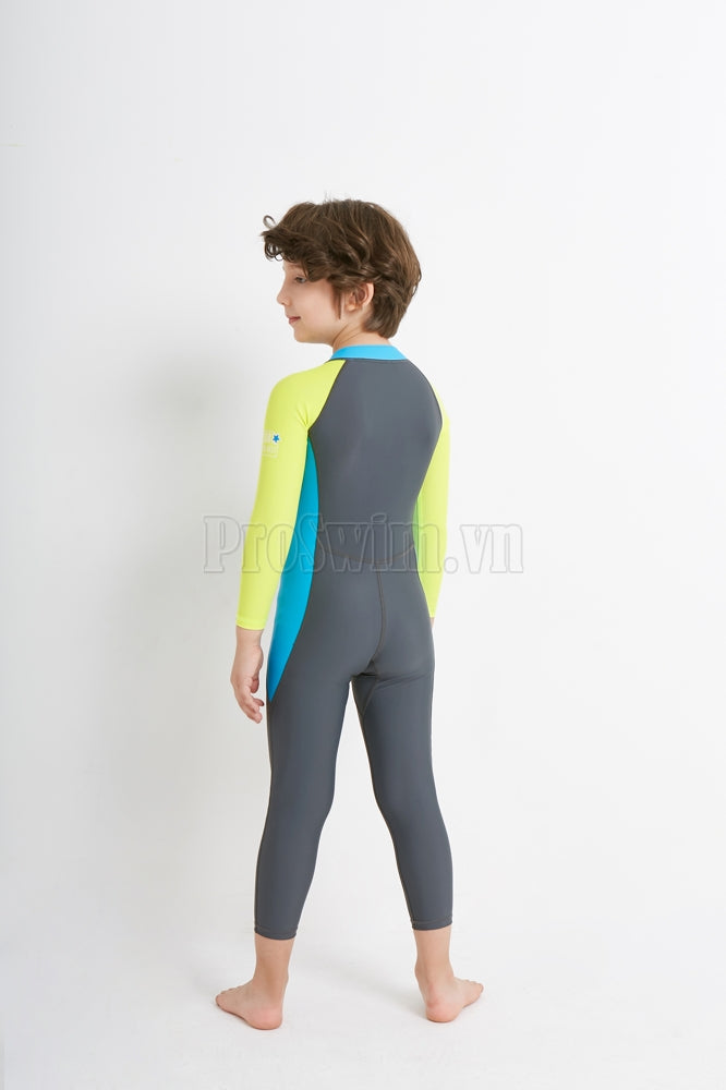 Bộ Bơi Bé Trai Kín Toàn Thân DS21 Ghi Tay Xanh - ProSwim.vn