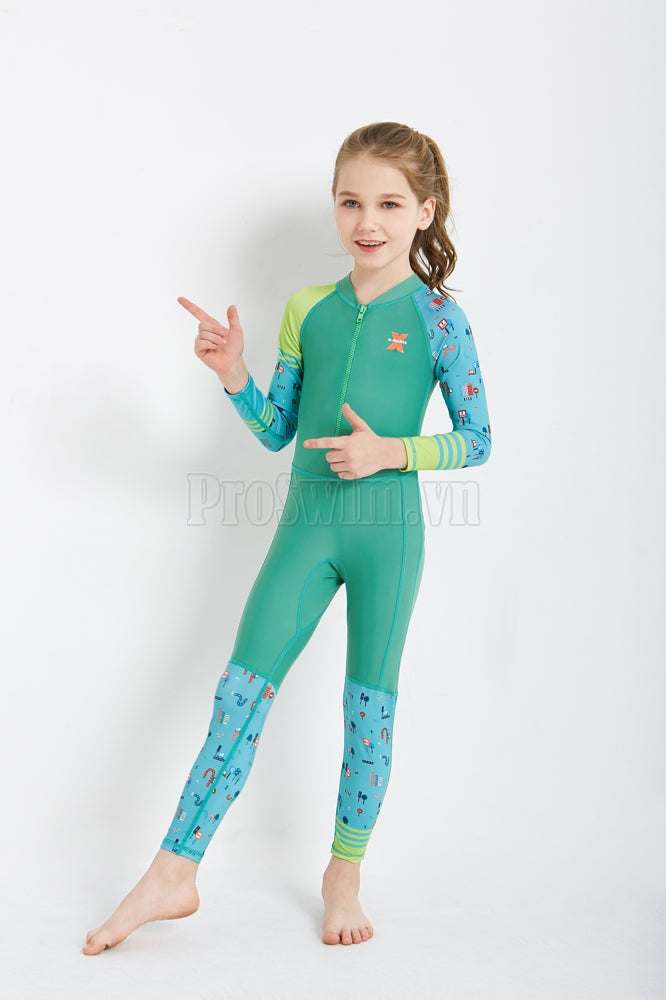 Bộ Bơi Bé Gái Bé Trai Kín Toàn Thân DS22 Xanh Lá - ProSwim.vn
